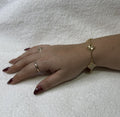 PULSERA 5 TREBOL DORADA CON TREBOL DE RAYAS Y TREBOL DE PIEDRAS / PLATA .925 BAÑO DE ORO 18K
