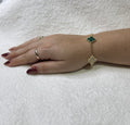 PULSERA 5 TREBOL DORADA CON TREBOL VERDE DE RAYAS Y TREBOL DE PIEDRAS / PLATA .925 BAÑO DE ORO 18K