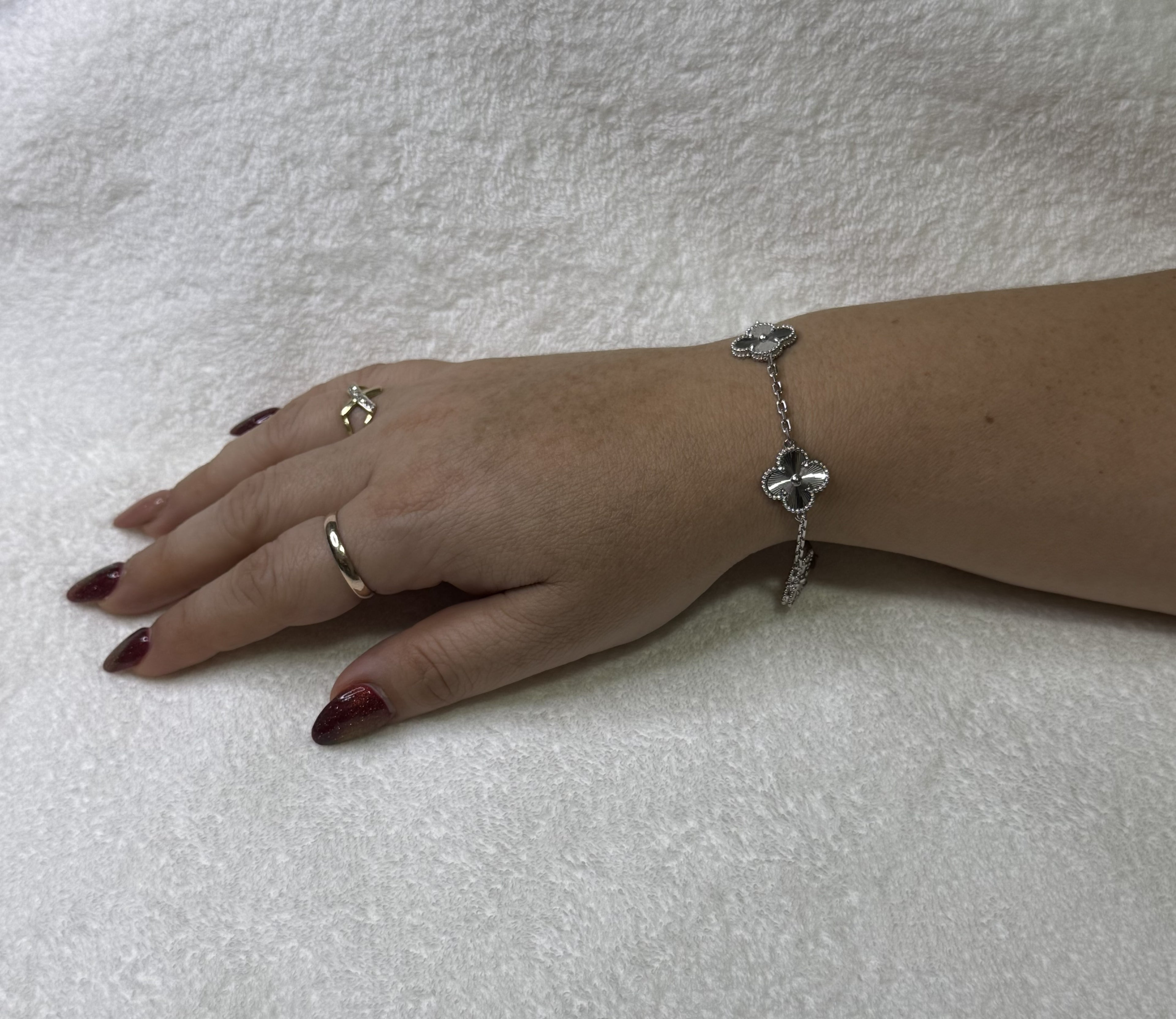 PULSERA 5 TREBOL PLATA CON RAYAS / PLATA .925