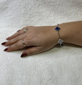 PULSERA 5 TREBOL PLATA .925 CON TREBOL AZUL Y TREBOL DE PIEDRAS BAÑO DE ORO BLANCO 18K