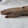 PULSERA 5 TREBOL PLATA .925 CON TREBOL MIXTO NEGRO Y CRISTAL /BAÑO DE ORO BLANCO 18K